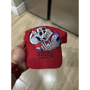 Ed Hardy Christian Audigier Hat Cap Snap Back Red Skull Trucker Men Y2K